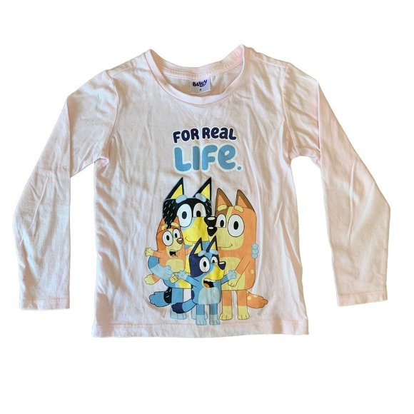 Bluey Other - BLUEY & BINGO Girls Graphic Tee Shirt 4 4T "For Real Life" Pink T-Shirt Top Girl